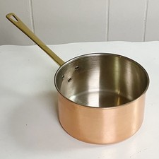 Vintage NEW Copper 2 Quart Pot Stainless Steel Interior Brass Handle Cookware