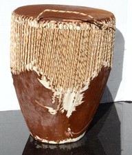 Vintage Uganda Embuutu Tribal Drum &ndash;Hair-On Hide &ndash; Exotic African Percussion Art