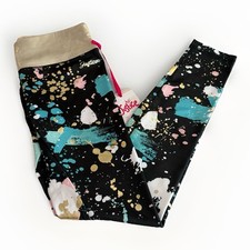 Justice High Waist Legging Girls 5-6 Black Paint Splatter Dance Gym Active NEW