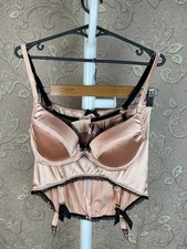 Agent Provocateur Satin Lingerie Set Pink Black Lace Bra & Suspender Girdle 34D