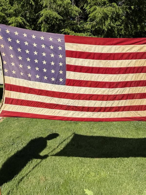 Vintage 1950s 48 Star American Flag 32” X 56”  With Wood Pole and Box