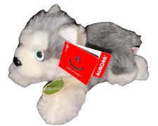 Aurora Babies Husky Dog Plush Blue Eyes Laying Flat  10513 Realistic NWT 8  
