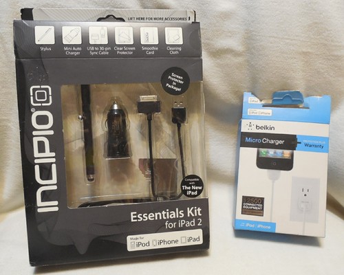 Incipio iPad 2 Car Charger 30 Pin Cable Screen Protector BELKIN Micro IPhone Pad