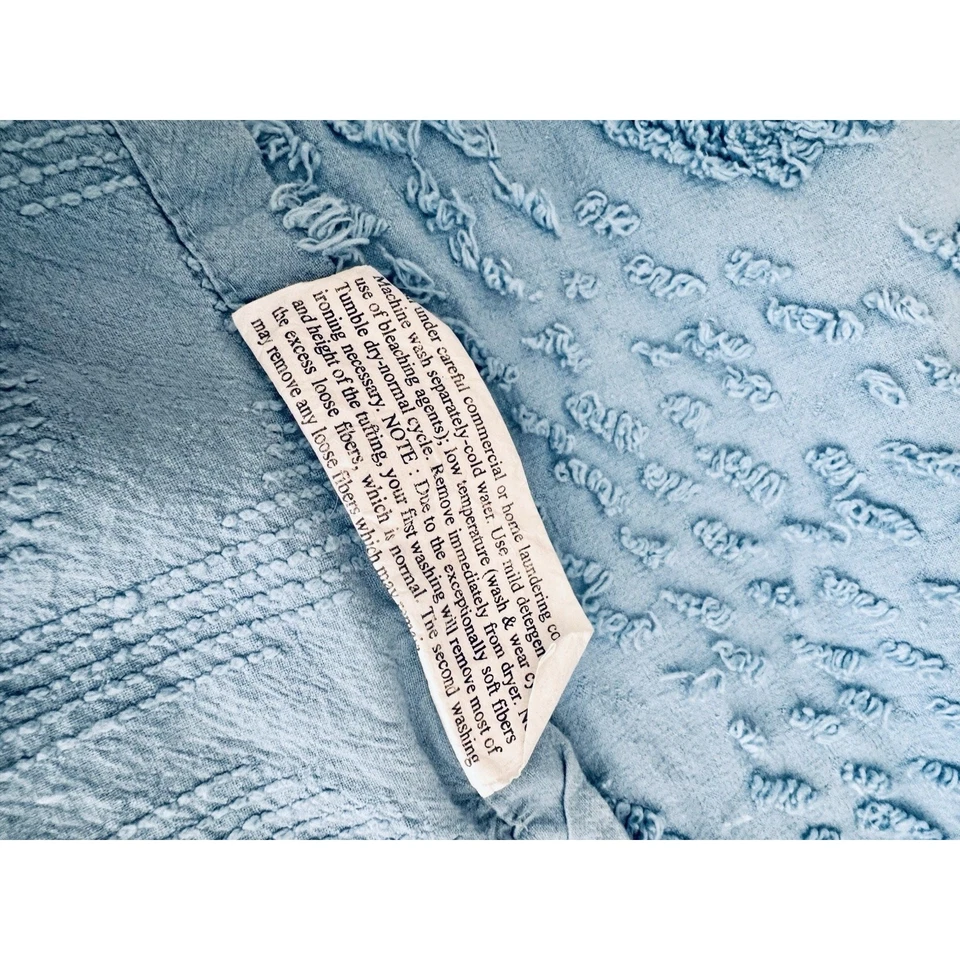 Винтажный синий хлопок шениль королевский размер покрывало впечатляющий - Изображение 4 из 4