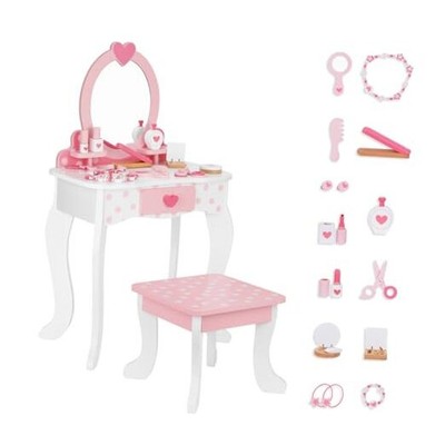 Kids Vanity Set,Table & Chair Vanity Set with Mirror（Includes 15 pcs Multiple 