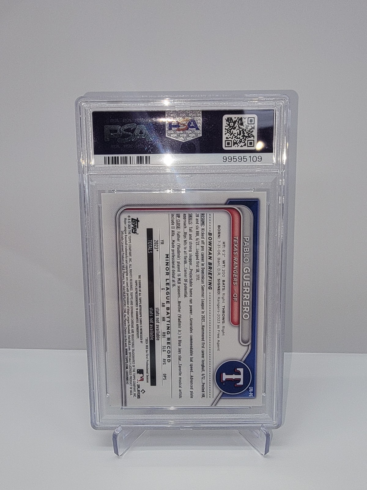 2024 Bowman Chrome Pablo Guerrero Green Refractor Auto /99 PSA 8 Auto 10 view 2