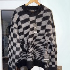 BELSTAFF x REPRESENT CHECKERBOARD CREW NECK JUMPER BLACK/GREY (MEDIUM) RRP £195