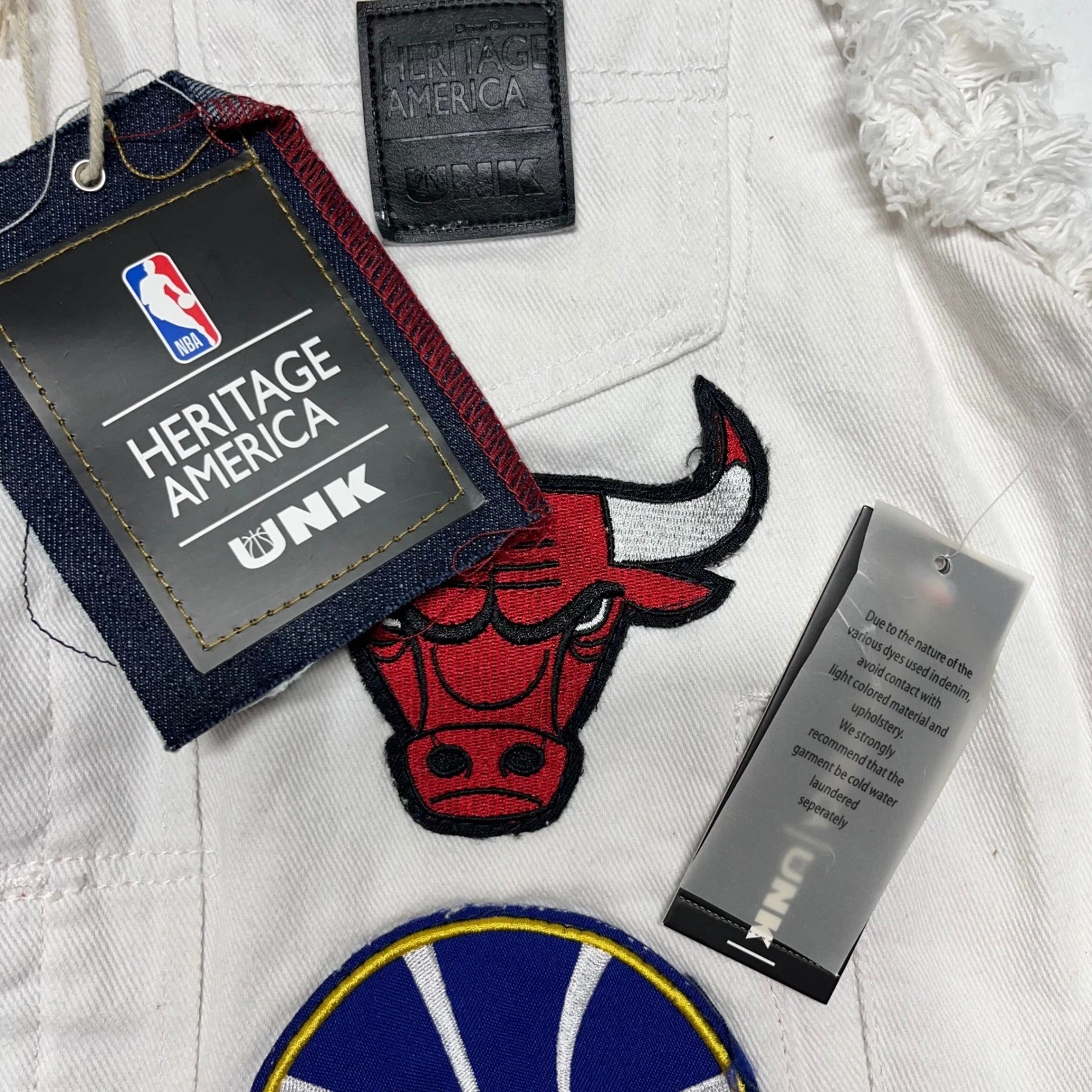 Heritage America UNK NBA Denim Vest Mens M White Distressed All Over Patches NWT - product detail image 20