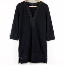 J. Crew Black Embroidered 3/4 Sleeve‎ Tunic Dress Size Small