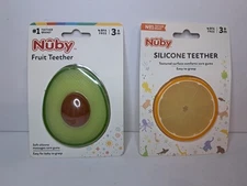 Lot of 2 Nuby Silicone Fruit Teether Avocado Orange Slice NEW Baby