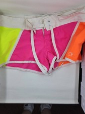 OP Ocean Pacific Vintage 80s Swim Shorts Neon Colorblock XS Beach Surf