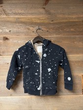 Hanna Andersson Boys Space Print Sherpa Lined Hoodie Size 4 Black