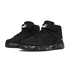 Puma Rebound V6 Mid Kids Black Sneakers 395115-01 Size 2C Marble Sole