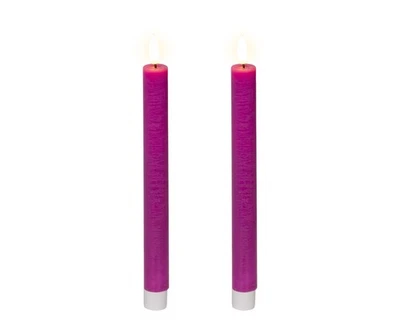 2 LED Kerzen Timerfunktion 24,5cm Wachs flacker Flamme Batteriebetrieben Lila - Bild 1 von 3