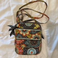 Vera Bradley Flower Shower Pattern Triple-Zip Hipster Crossbody Bag