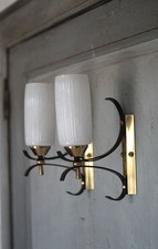 Paire d'applique vintage en laiton et fer des années 60, Arlus, lampe murale