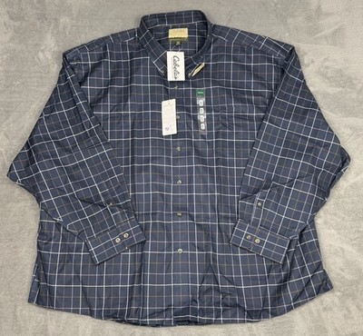 Cabelas Outfitter Series Shirt Mens 5XL Navy Windowpane Nanotex Button Down NEW