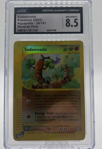 CGC 8.5 NM/MINT+ Sudowoodo 36/147 REVERSE HOLO Aquapolis Pokemon Card RARE