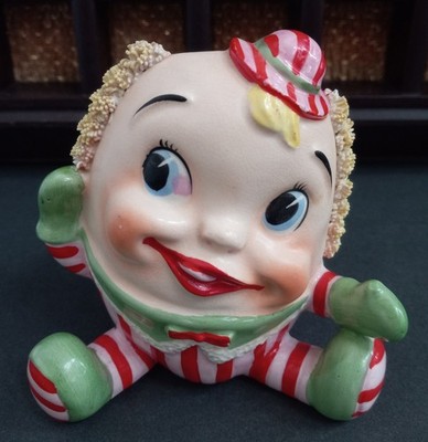 Vintage Leftons Christmas Candy Cane Humpty Dumpty Planter Japan Ceramic