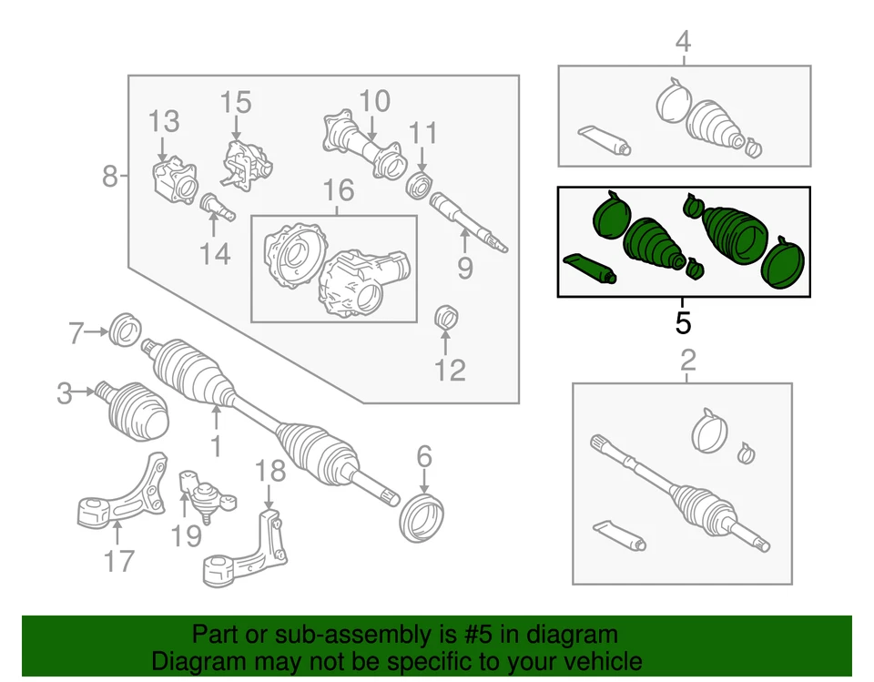 Kit de arranque articulado genuino Toyota 2000-2007 Sequoia CV (IZQUIERDA, DERECHA, delantera) 04438-0C020 Foto 2 de 2
