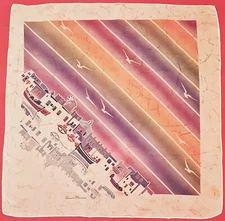 SCARF VINTAGE AUTHENTIC IFADI SUMMER MEMORIES WHITE BLUE CHIFFON SILK 30"SQUARE