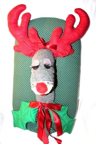 Christmas Holiday Handmade Decorative Reindeer w/ Bow Plaque Wall Hanging Decor - 第 1/10 張圖片