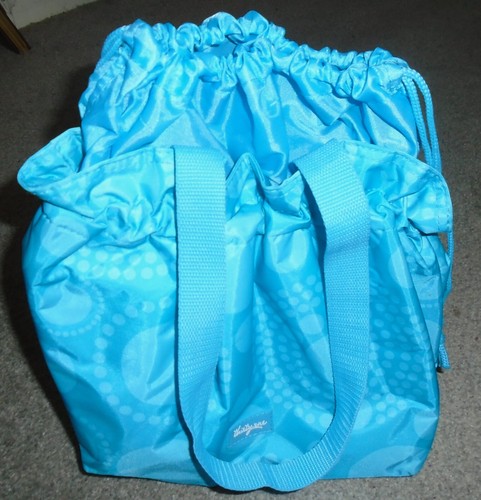 Thirty One Insulated Lunch Bag Cinch It Up Aqua Blue Dots Drawstring - Picture 1 of 15