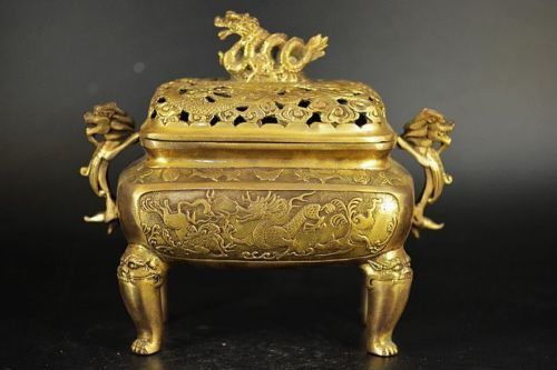 Chinese Old Copper carved dragon Feng Shui Geomantic Incense Burners - Bild 5 von 6