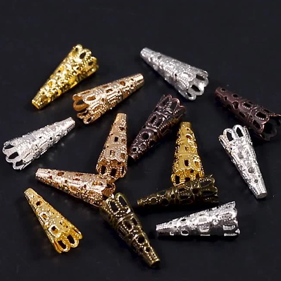 100 Piezas Tapas Largas de Cuentas de Flores 22mm Tapas de Extremo de Cuentas de Filigrana Espaciadores para Pendiente Foto 3 de 4