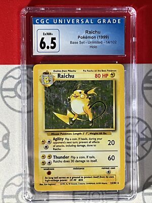 CGC 6.5 1999 Pokemon TCG Raichu Base Set Unlimited Holo Rare 14/102 BGS  9017 | eBay