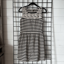Ann Taylor Loft Dress Womens XS Black White Striped Sleeveless Casual