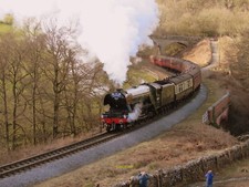 Photo 6x4 The Flying Scotsman crossing Eller Beck Heading up hill and puf c2016