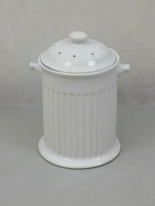 White Ceramic Kitchen Compost Keeper Crock Composter Countertop