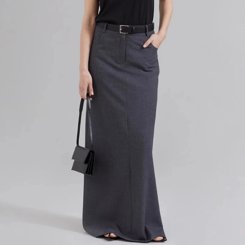 Womens THE ROW Spring New High Waist Gray Knee Hip Skirt Dress - Image 3 of 4