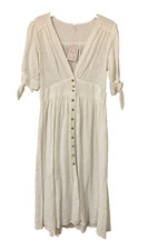 Free People Womens New $108 Lightweight Boho Shift Midi Dress Medium White NWT