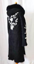 Dkny Spanish Toscana Shearling Sheepskin Suede Leather Fur Hooded Black Coat S