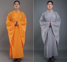 Unisex Shaolin Temple Buddhist Monk Haiqing Robes Meditation Long Gown Uniforms
