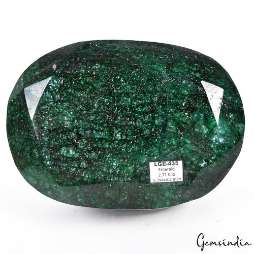 2.71 Kilo ~ Natural Green Emerald Oval Cut Large Top Grade Gemstone From Brazil - Picture 3 of 10