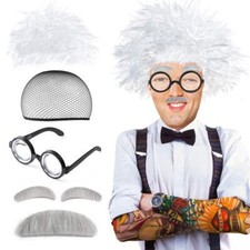 Mad Scientist Wig Costume with Glasses Mustache Eyebrows for Cosplay Costume