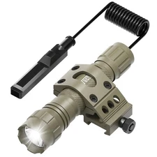 Tactical Flashlight 1200 Lumens, Offset Mount, Pressure Switch, 200m Beam