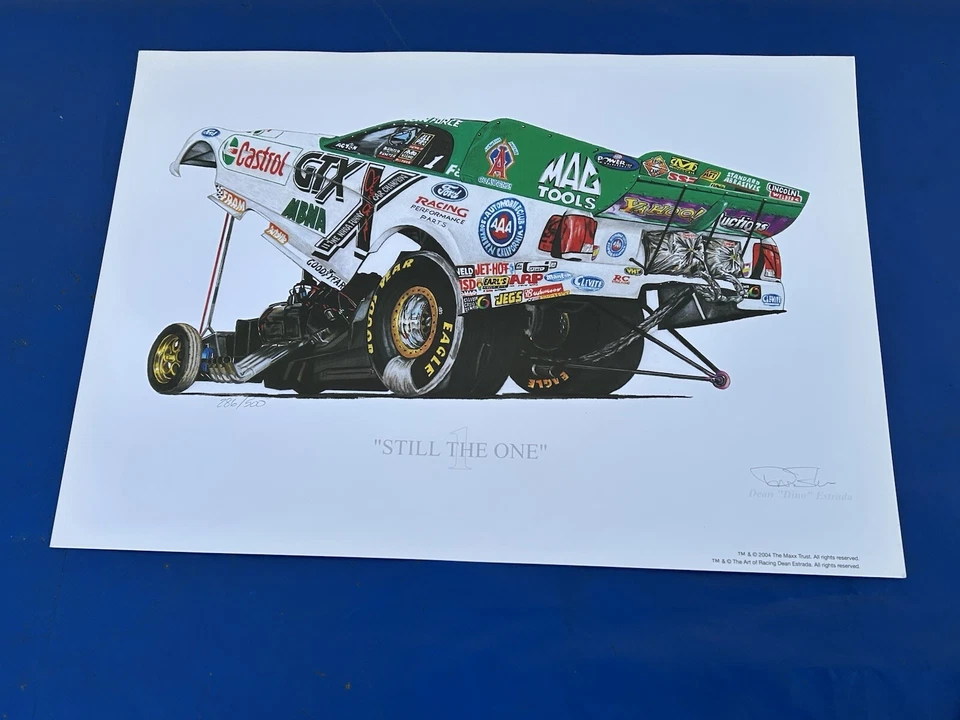 Póster impreso de coche divertido firmado por John Force "Still The One" 1 de 500 Dean Estrada Foto 2 de 4