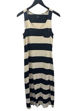 Tommy Hilfiger Tank Maxi Dress Sz L Navy blue Cream Stripe Nautical Classic