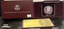 1993-S THOMAS JEFFERSON COMMEMORATIVE PROOF DOLLAR  IN OGP/COA ACTUAL SET #H282