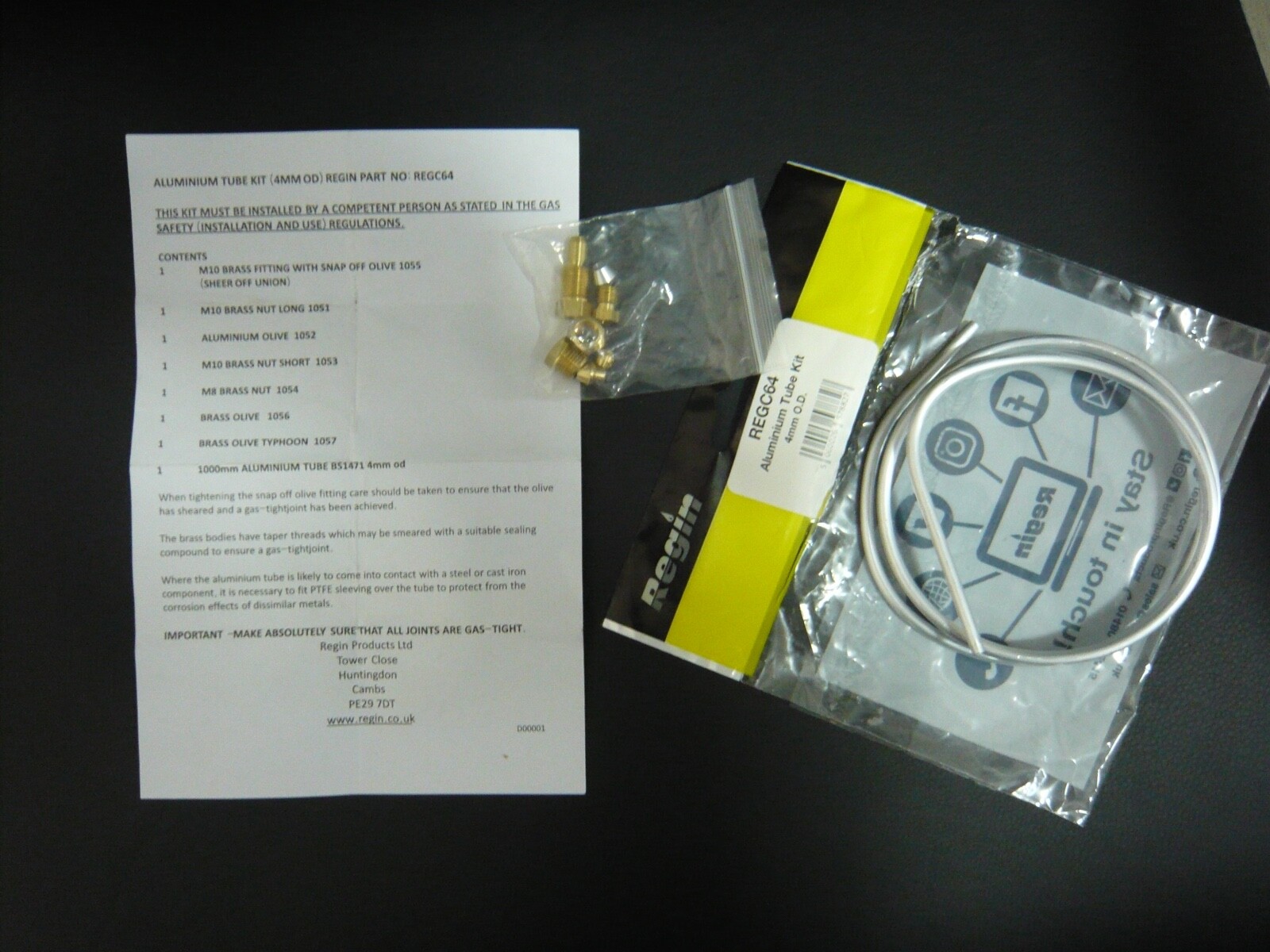4MM UNIVERSAL GAS PILOT BUNDY TUBE KIT INC NUT & OLIVES 1M LONG ALUMINIUM TUBING