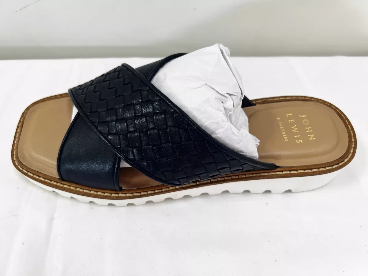 John Lewis Lainey Navy Leather Woven Padded Insole Mules Sliders