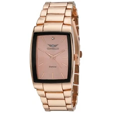 Gianello Men's Genuine Diamond Dial 46mm Tank Case Stainless Steel Link Watch