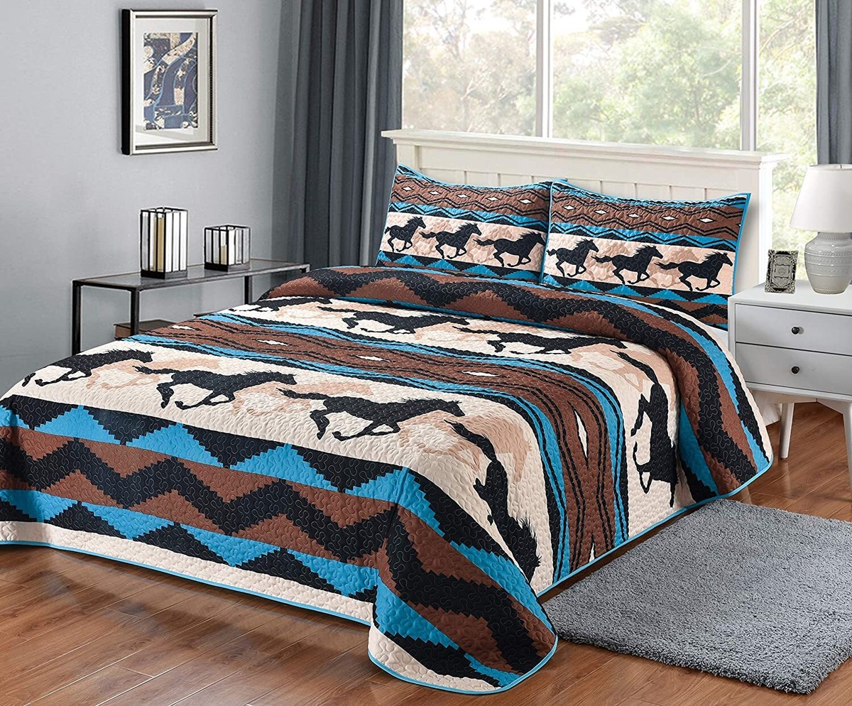 Galloping Horse 3-Piece Quilted Bedding Set NCU0PD172