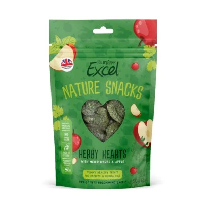 Burgess Excel Rabbit Treats Herby Hearts Guinea Pig Snacks - Herbs & Apple 60g