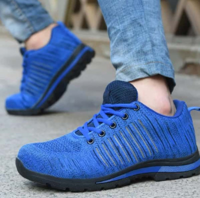 Steel Toe Sneakers Breathable Steel Toe Work Shoes Blue Lace up Shoes