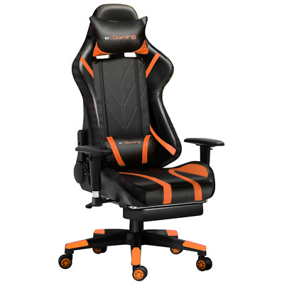 E-Gaming - Gaming Chair Office Chair  - orange- pillow & footrest included